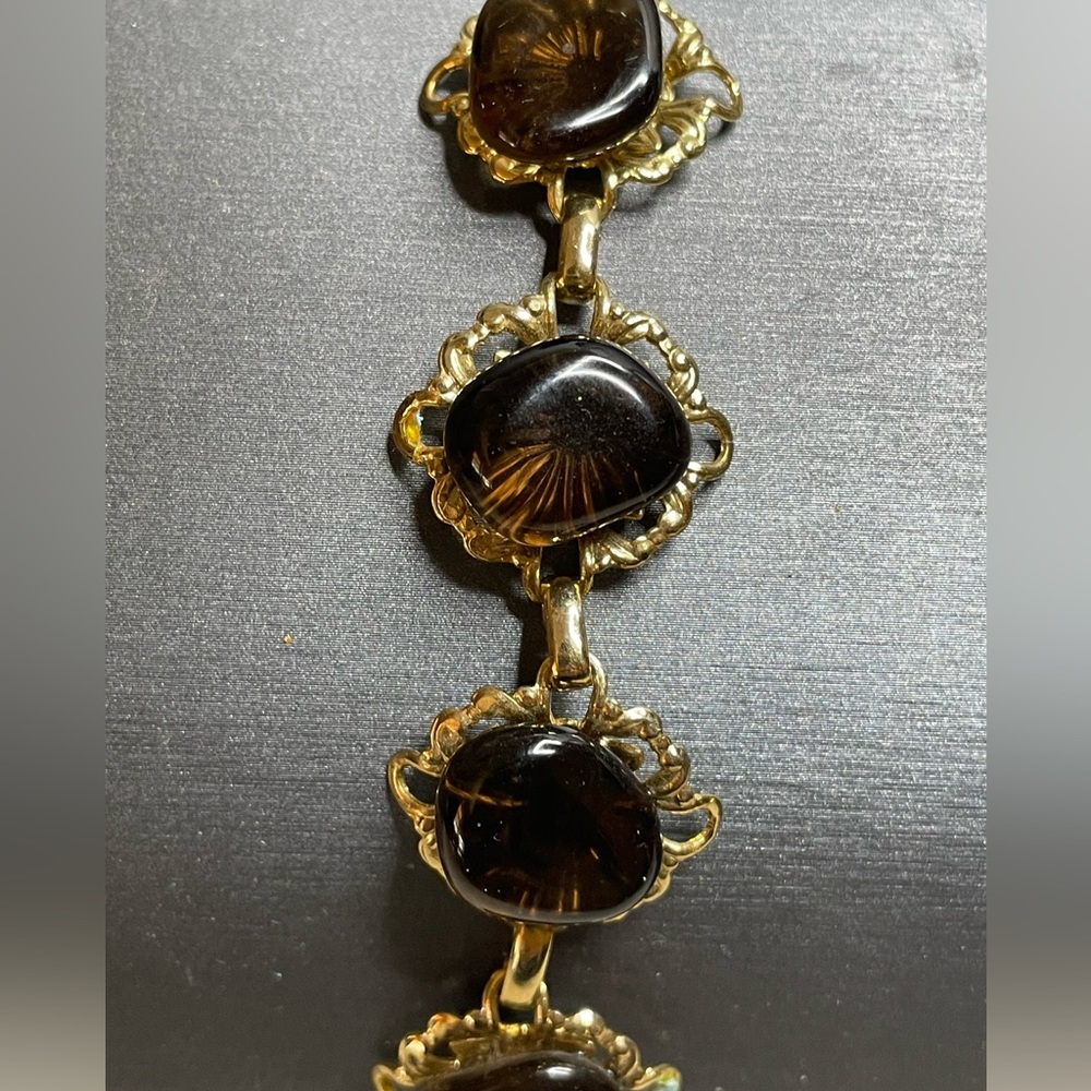 Estate Gold-Tone Bracelet with Dark Brown Glass Cabochons